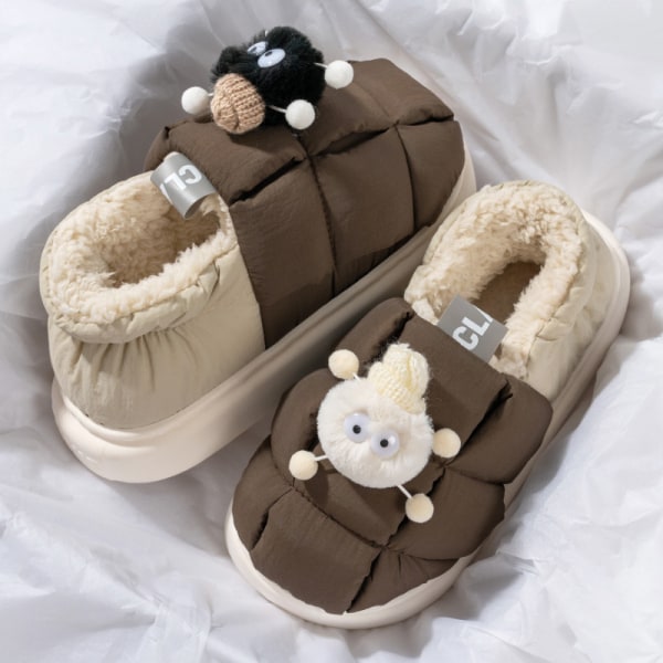 Briquette Shoes tilbyr optisk varme kvinners fluffy bomullsslippers, hjemmekamp, ensfarget ID-bilde, enkle vanntette sko 24,5 cm