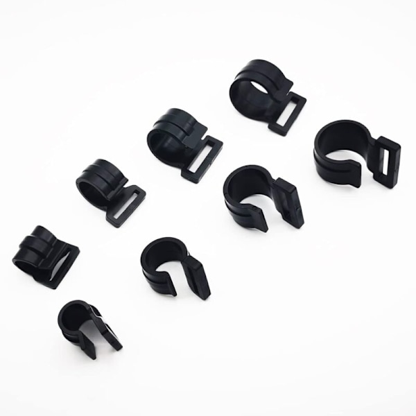 Sæt med 20 plastikpløkker til 20 mm teltstang - genanvendelige - sorte - C-clips til fastgørelse af teltpresenningen