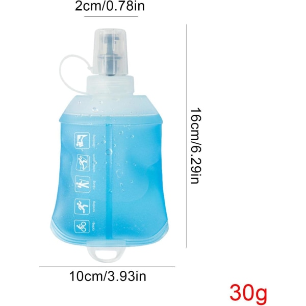 Mjuk vattenflaska - Mjuk hopfällbar vattenförvaringsväska, 150 ml TPU-vattenpåse hopfällbar sportdryckesflaska för vandring