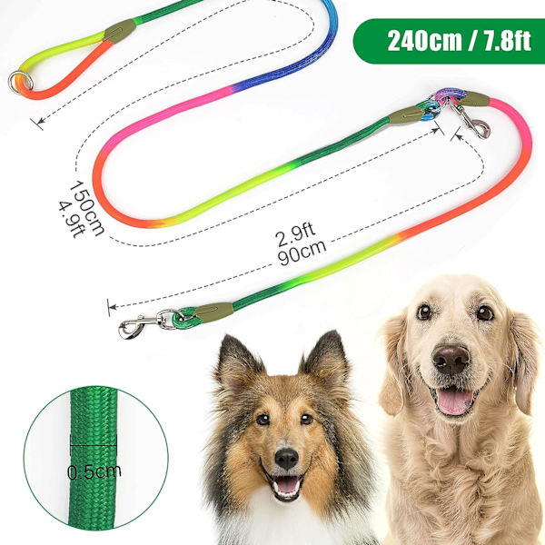 Håndfri hundekobbel 2,2 meter lang håndfri gåkobbel med dobbelthåndtak Anti-trekktau for mellomstore store hunder og kjæledyr