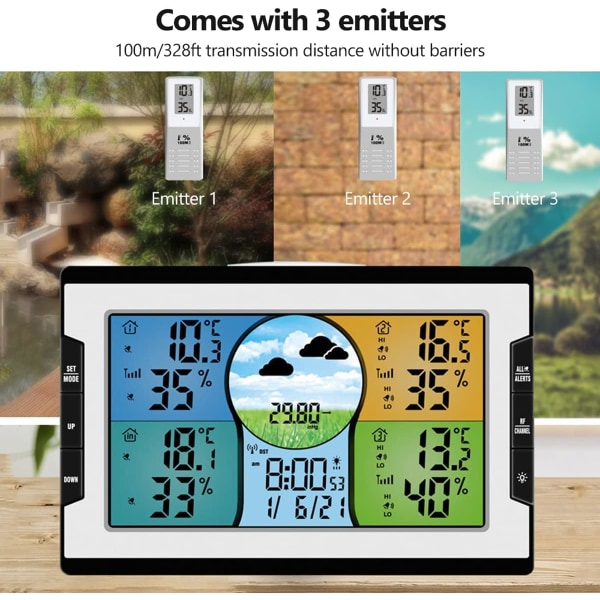Väderstation, digital klocka Temperatur & fuktighetsindikator w