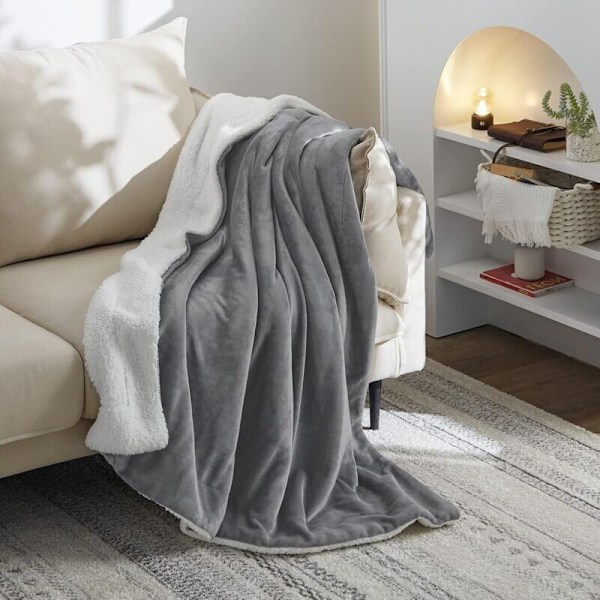 Sherpa Fleece Tæppe, 130x160 Enkelt Seng Tæppe Antracitgrå, Pels Sofa Plaid Vendbar Sofa Plaid, Lille Tyk Varm og Blød Plys Sofa Plaid 13
