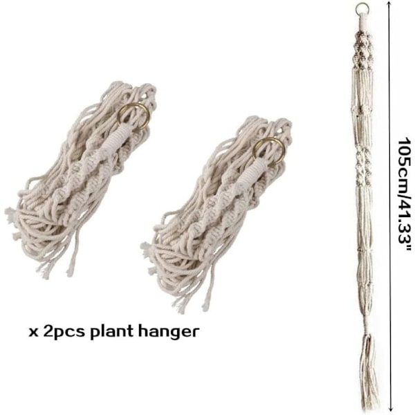 2 stk. makramé planteoppheng, bomullsrepskurv for å henge makraméblomster for veggblomster for husdekorasjon, kontorhagearbeid 4 ben