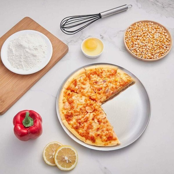Pizzafade i rustfrit stål (23 cm Sølv), Rund pizza diameter, robust og lugtfri tallerken