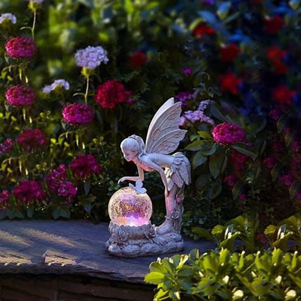 Blomsterfe Ornament Hage Statue Solcellelampe