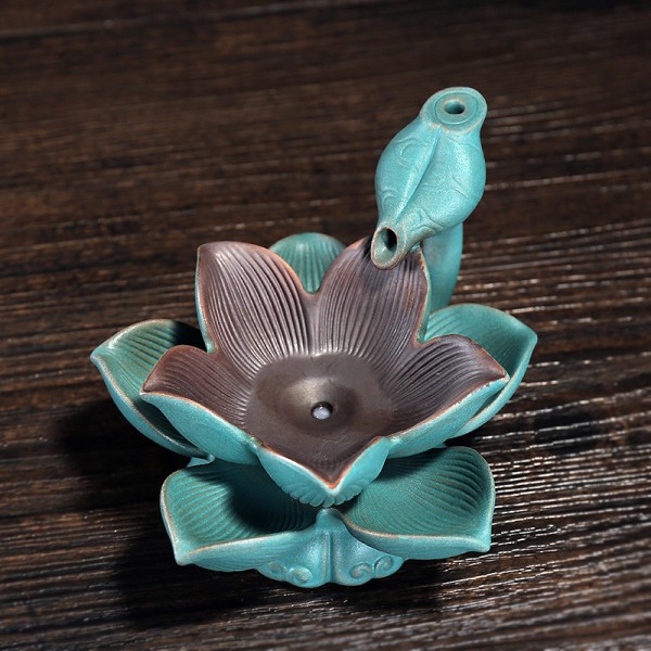 Keramisk Røg Tilbageflow Aromaterapi Ovn Kreativ LED Farverig Lampe Lotus Tilbageflow Sandeltræ Ovn Håndværk Ornamenter