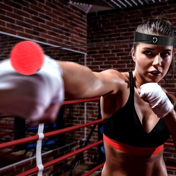 Boxningsreflexboll (röd boll), rep hängande fightboll med pannband, för fightträning, hastighetsreaktion, vuxna/barn förbättrar boxningskoncentrationen
