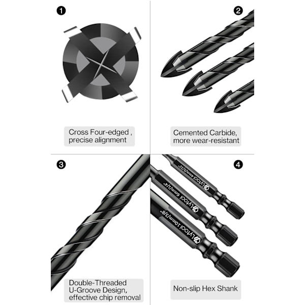 Glass Drill Bits, Tile Drill Bits, 10 Pieces Glass Drill Bits, Glass Tile Drill Bits, Ceramic Drill Bits, with Hex Shank, for Drilling Glass Holes