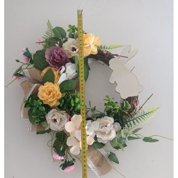 Påskkrans för ytterdörr, kaninhusskylt i trä, påskkanin, påskhängande dörrskylt, dekoration, blomsterkrans för påsk, väggfönsterdekoration