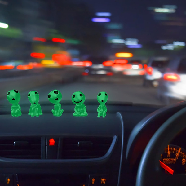 10 st gröna ljus träd älva statyer (höjd 2,8~3,8 cm) mini harts luminescerande träd älvor är högtidliga och vackra, lämpliga för hemträdgård inomhus