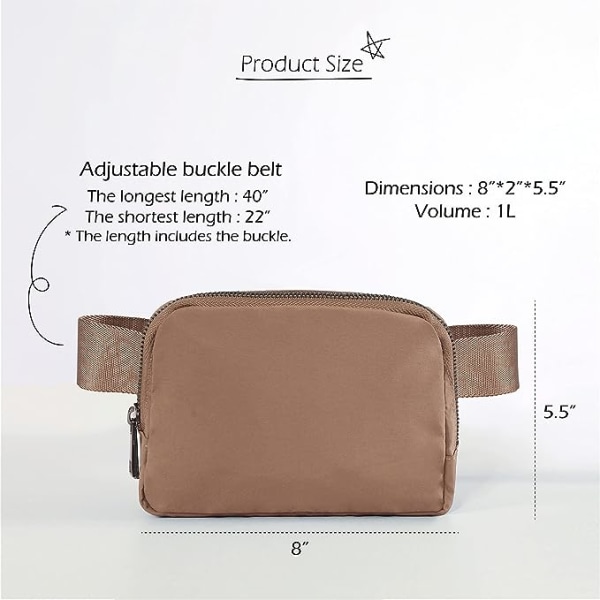 (Brun) Unisex mini fanny pack med justerbare stropper for trening, løping, reiser, fotturer.