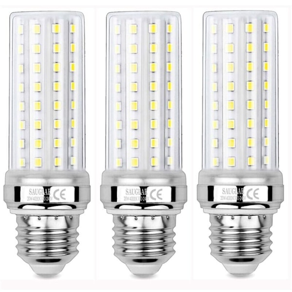 3 stycken LED 20W majslampor, motsvarande 150W glödlampa, 2300Lm, 4000k neutralvit, E27 sockel