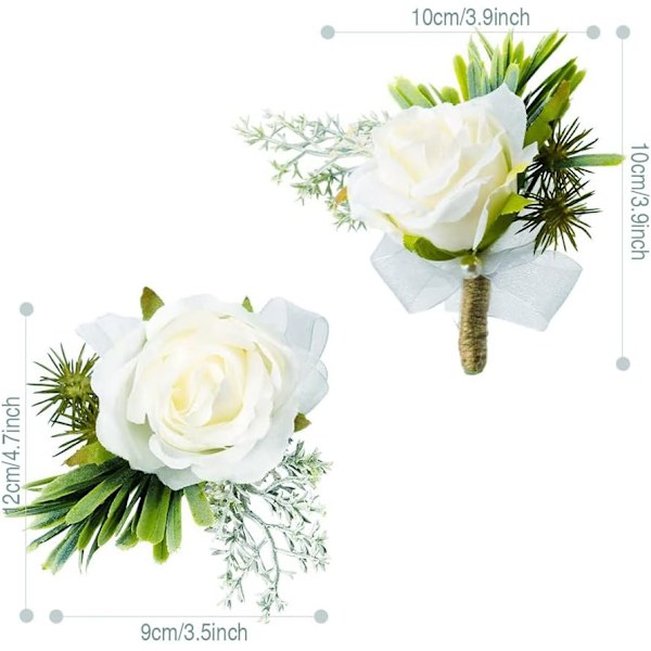 (Hvit) 2 Primula Rose Boutonnieres, Brudgom Boutonnieres og Bryllup Håndledds Boutonnieres, Bryllup Boutonnieres Egnet for Bryllup, Bankett, Jubileum