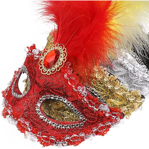 Set med 4 kvinnors maskeradmasker, karneval halv mask, fancy dress fjädermask för Halloween Nyår.