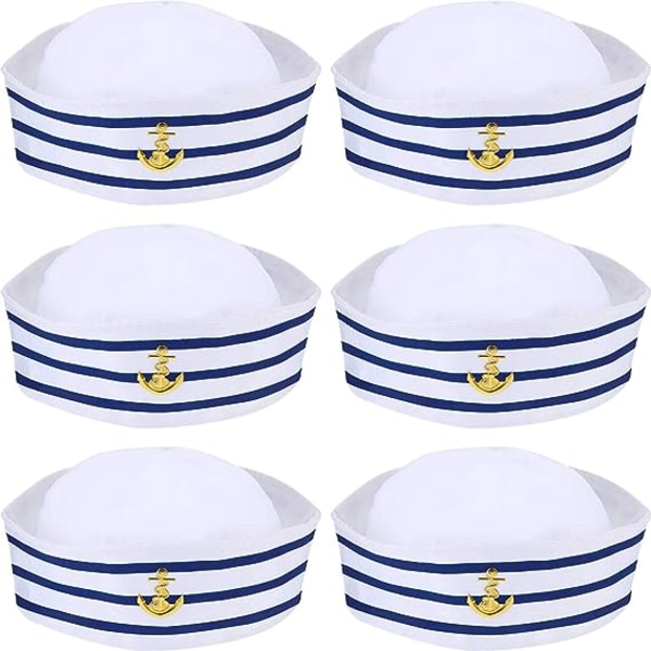 6 Pieces Blue and White Sailor Hats Sailor Hats for Kids Costume Accessory, Fancy Dress Party (Classic Style)