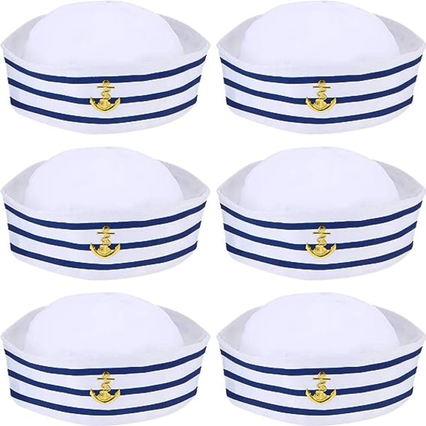 6 stk blå og hvite sjømannshatter Sjømannshatter til barnekostyme