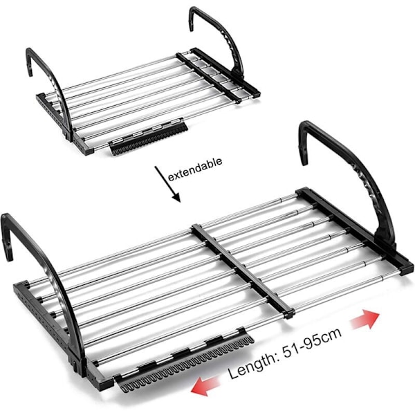 Balkong-/radiator-/veggklesstativ, sammenleggbart klesstativ i rustfritt stål, teleskopisk tørkestativ (lengde: lengde: lengde: lengde: lengde: lengde: leng