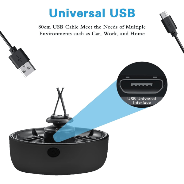 Bilventilasjons-USB-vifter med fargerikt lys/sugekopp Bil-USB