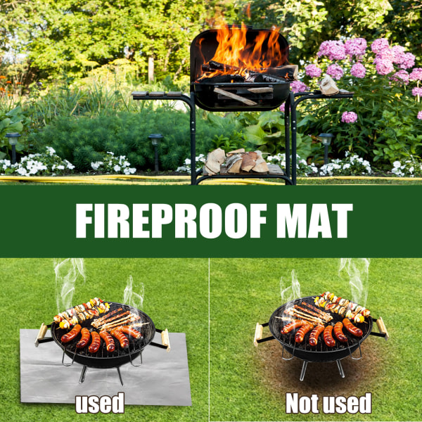 Brandhämmande matta 1x1 m, värmebeständig upp till 500°C silver, brandhämmande tyg idealisk som brandmatta eller grillmatta, obrännbar värmebeständig