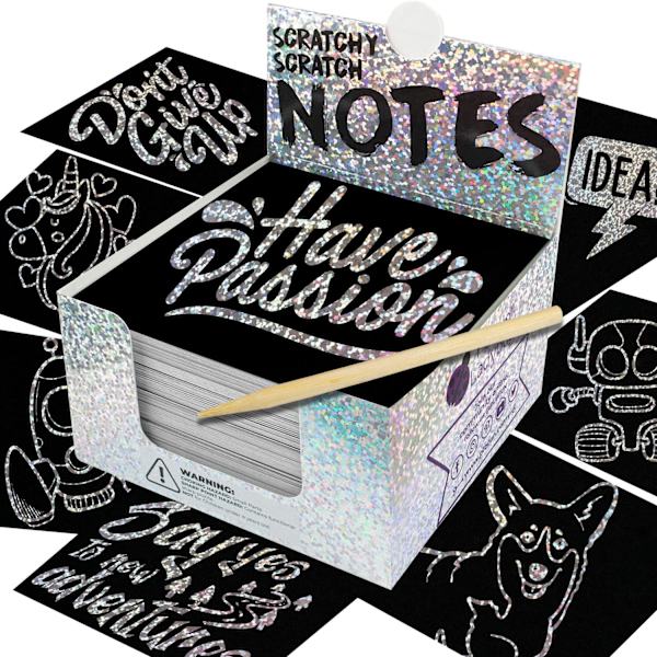 Silver Holographic Scratch Art Mini Notes - Fantastiska påskpresenter till barn och påskkorgspåfyllnad för tonåringar och vuxna kvinnor - Presentidéer till tonårsflickor