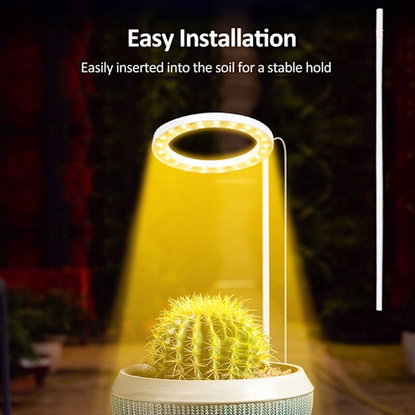 Komplett spektrum LED-växtlampa med 20 lysdioder, timer 8h/12h/16h, 5 justerbara intensitetsnivåer, USB-ringlampa för suckulenter