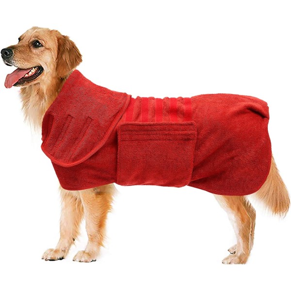 Hurtigtørkende kjæledyrhåndkle, Stretch-bomull i mikrofiber, hundebadekåpe, varm jakke Design-Rød-S