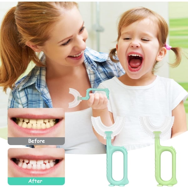 U-formet tannbørste for barn, 2 STK manuell tannbørste, silikon