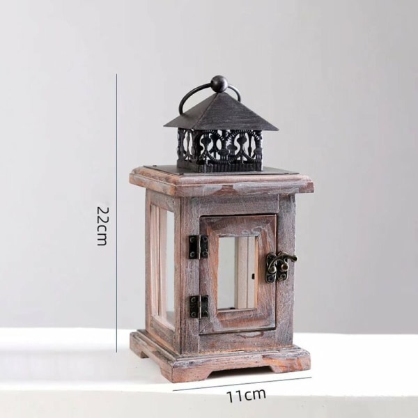 Koristeellinen puinen kynttilälyhty - 22cm maalaismainen pöytälyhty