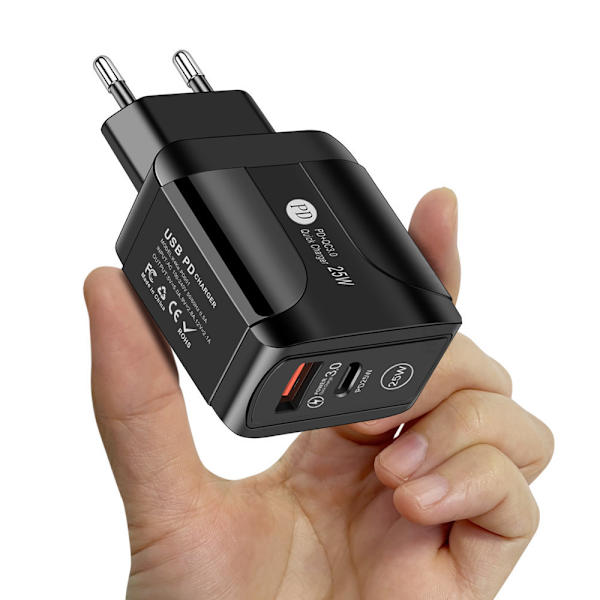 25WPD hurtigladende mobiltelefonlader 5A europeisk standard hurtigladende hode Type-c adapter