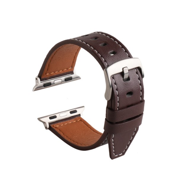 2 st läderklockarmband för applewatch watch3456 se Snabbkoppling Ersättning Mjukt läder för män och kvinnor 42/44/46mm Mörkblå Kaffe