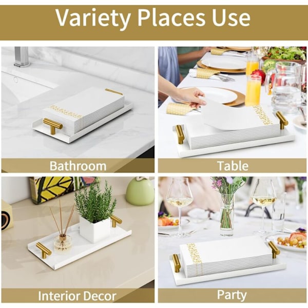 Rektangulær Servietholder Moderne Papirhåndklædeholder Tissue Box til Gæster Servietdispenser til Køkken Restaurant Badeværelse, Hvid og Guld