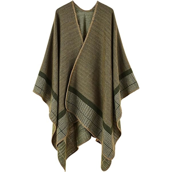 Dame sjal cape sjal dusk print cardigan tartan stripet sjal (grønn)