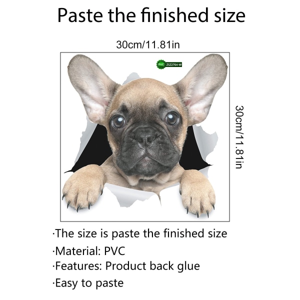 3D Väggklistermärken för hund - Set med 2 - Roliga dekorativa klistermärken - Klipp