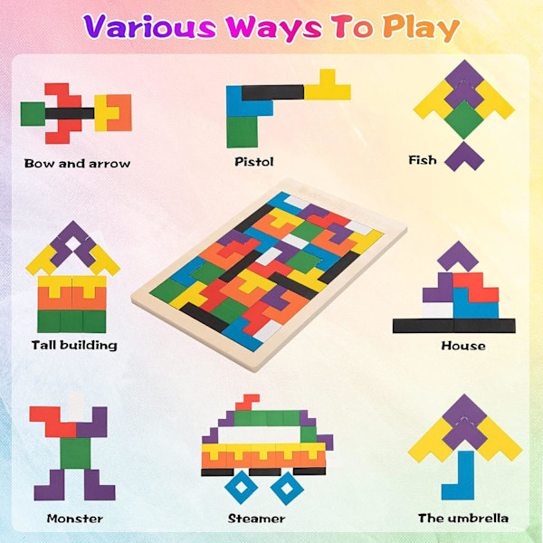 1 st Tetris Pussel Montessori Geometriska Pussel Hjärnspel Block Lekar Utbildande Leksaker För 3-8 Åringar