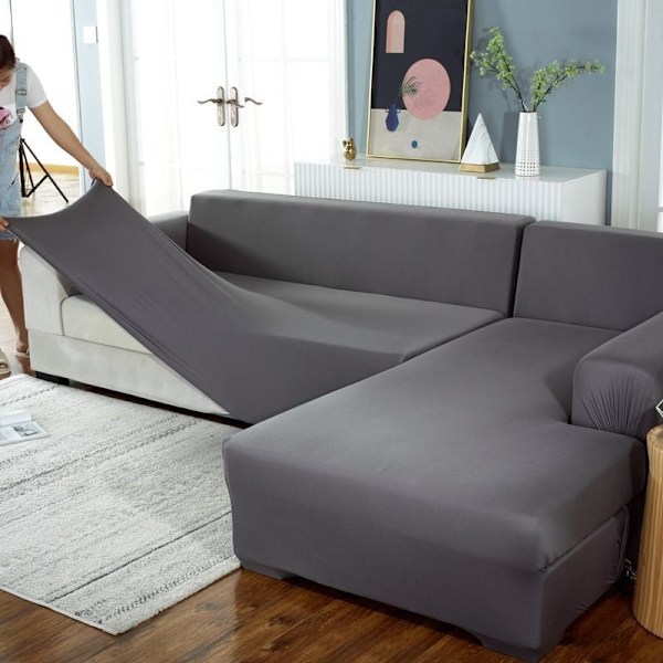 （190-230cm） Grå Sofföverdrag Sofföverdrag för soffa i form av överdrag soffa stretch soffa med vänster/höger meridian skydd överdrag