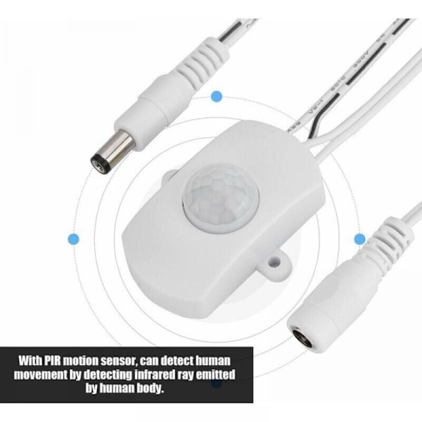 Lyskontakt med IR-sensor 5 A DC 5-24 V, kontakt med menneskelig infrarød sensor med justerbart forsinkelsesområde fra 2 til 360 sekunder, til belysningsaktivering