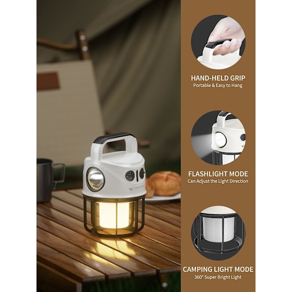 Multifunktionell bärbar campinglampa USB-laddningsbar dimbar campinglampa, 6 lägen justerbar ljusstyrka, lämplig för fiske/nödsituationer/vandring