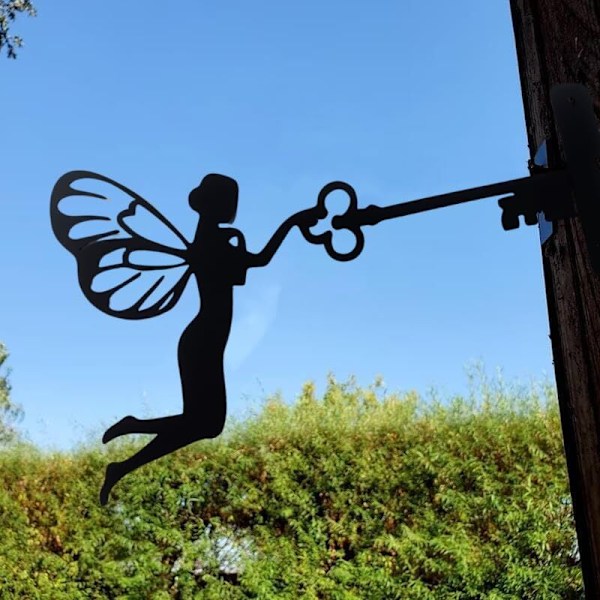 1 magisk havefigur i metal, græsplænedekoration, ophængt vægskulptur, boligdekorationer (fe-silhuet, 30 x 20 cm), jernholdig
