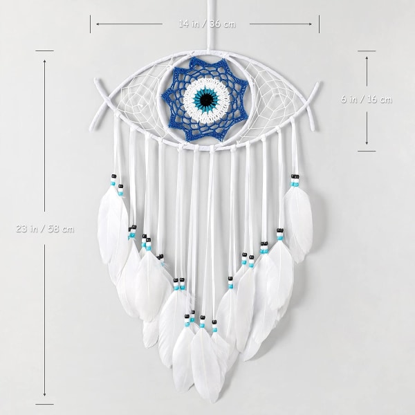 Macrame Evil Eye Dream Catcher Håndvævet Hvide Fjer Dreamcatcher Vægophæng Hjem Dekoration Ornament Velsignelse Festival Gave，ren hvid