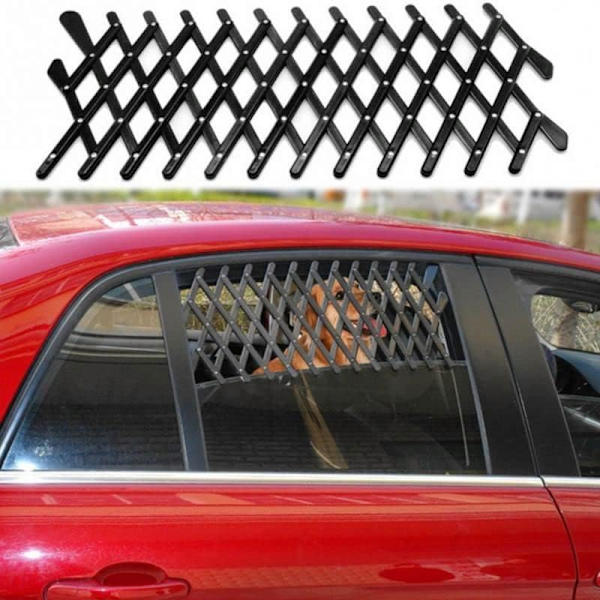 Justerbart kæledyrsvindue til bilen (stort 24,3*16,9*1,2CM), kæledyrsvognens bagrude, ventilationsgitter, universelt justerbart sikkerhedslåsetrækhegn