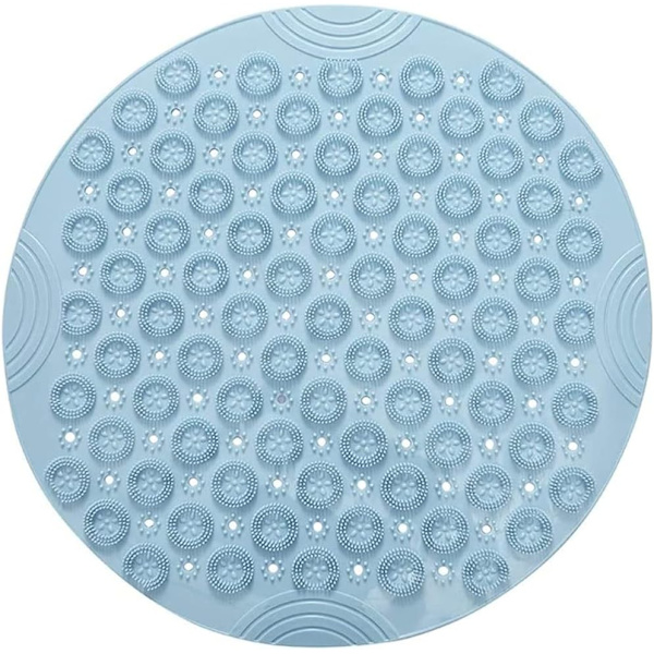 PVC-pyöreä hierontasuolento, liukumaton suihkumatto, kylpyhuonematto, konepestävä suihkumatto, kylpyammematto, jossa on tyhjennysreiät ja imukupit, 55x55cm, sininen