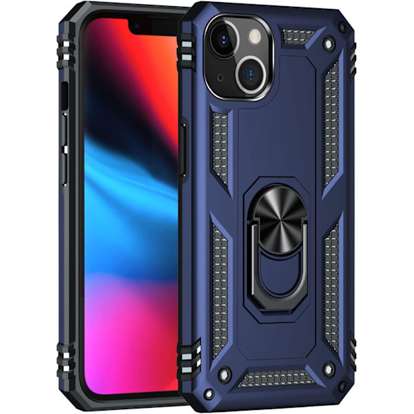 Etui til iPhone 13, støtsikkert deksel med roterende ringstativ for Apple iPhone 13 Navy Blue