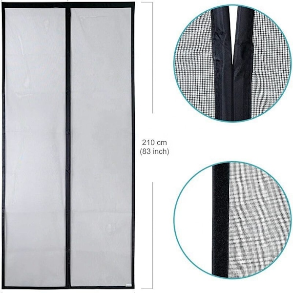 Magnetisk Dørskærm - Kraftigt Maskenet, Magnetisk Forsegling fra Top til Bund, Automatisk Lukning, Hold Frisk Luft Inde (120x210 CM, Sort)