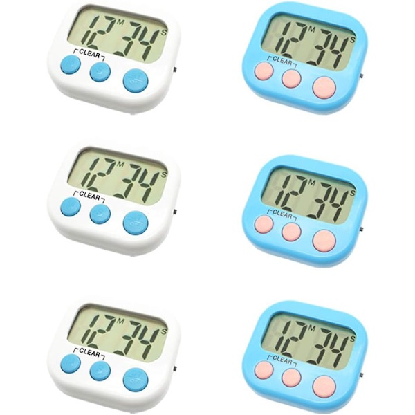 6-pack digitala timers för lärare, små timers för barn, magnetisk högljudd alarmklocka minuter sekunder nedräkning med switchar för klassrum, läxor, träning