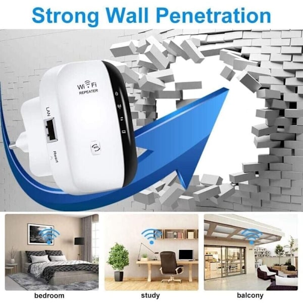 Kraftfull WiFi Repeater 300Mbps Kraftfull WiFi Förstärkare 2.4GHz WiFi Räckviddsförlängare WiFi Repeater Trådlös Extender med Ethernet Port, WiFi Extender WiF
