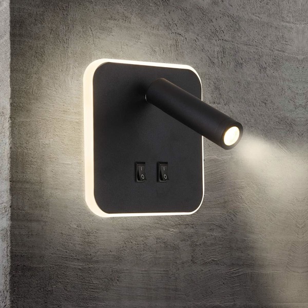 Sengelampe LED væglampe indendørs hotel væglamper seng korridor væglampe med afbryder sort 10W (firkantet)