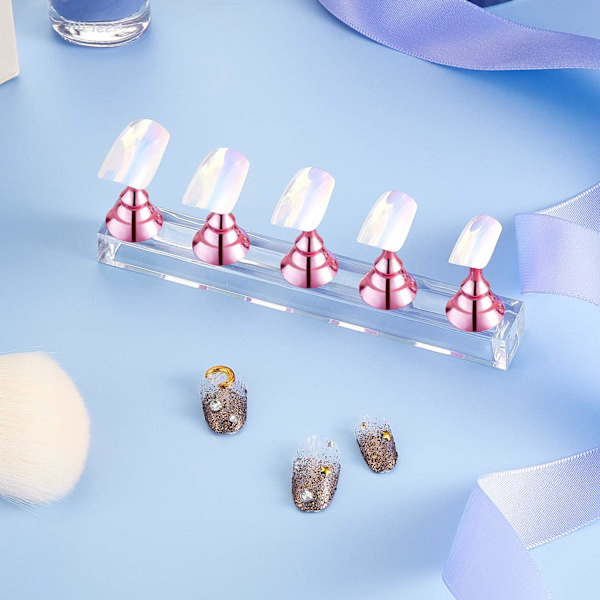 (Rosa) 2 st akryl nagel display set fingertopp övningsställ magnetisk nagel övningsställ DIY falska naglar konst nagelkonst