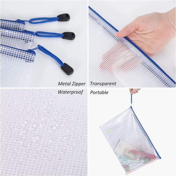 12 Pieces A4 Zipped Document Pouch, File Folders, Transparent PVC Plastic File Storage Pouches Holder Organization Bags for Business Receipts Office