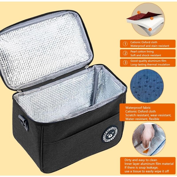 Lunchväska - Elegant och mångsidig isolerad lunchväska för män och kvinnor, stor kapacitet för matlådor, bento, snacks och drycker, svart