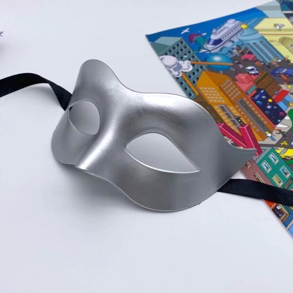 Silverfärgad The Good Life Maskeradmask för män eller kvinnor, venetiansk mask av hög kvalitet, festmask, svart matt, karneval, halloween